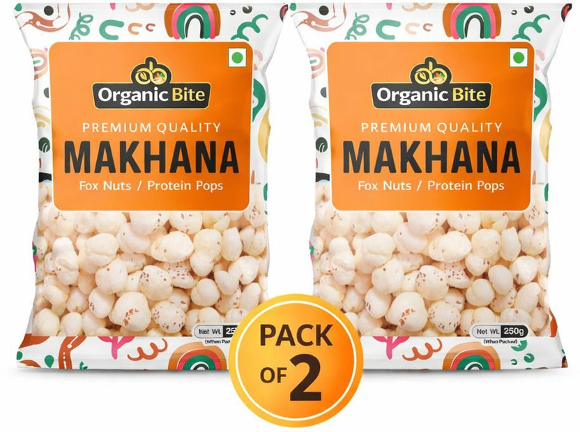 Organic Bite Makhana (Fox Nuts) | Healthy Roasted Snack | High Protein | 250g Fox Nut(2 x 125 g)
