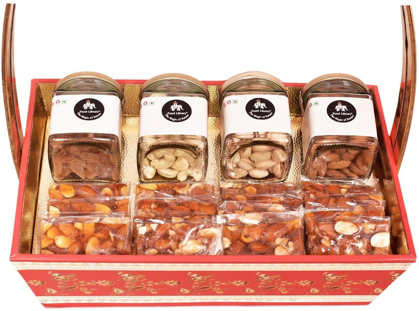 FOOD FOOD LIBRARY THE MAGIC OF NATURE Luxury Diwali Hamper (Dry Fruits & Chikki's) (mm 2910) Almonds, Cashews, Pistachios, Raisins(1 x 600 g) - Flipkart Deal