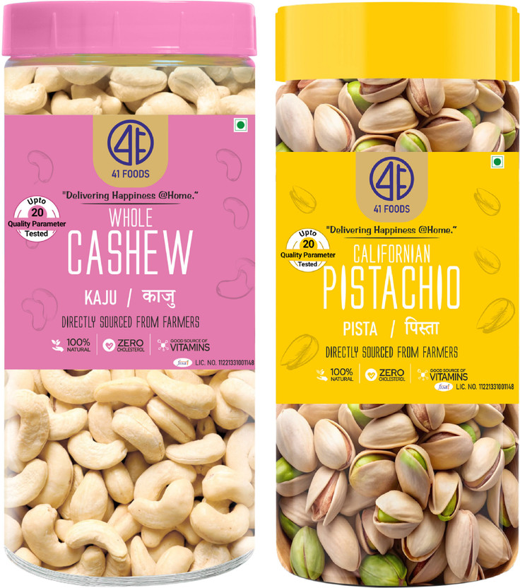 41 foods Dry fruits combo pack of Cashews Pistachios | pista kaju 300 GM Pistachios, Cashews(2 x 150 g)