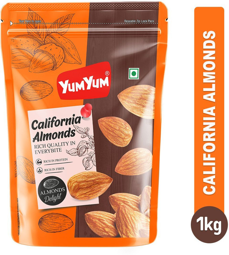 YUM YUM YUM Almonds Fresh California Badam Giri Dry Fruits Value Pouch Almonds(1 x 1 kg) - Flipkart Deal