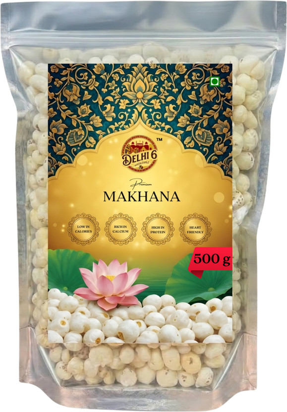 Delhi 6 Masalewale Phool Makhana Fox Nuts Healthy Snack Weight Loss Diet Food High Protein Fox Nut(1 x 500 g)
