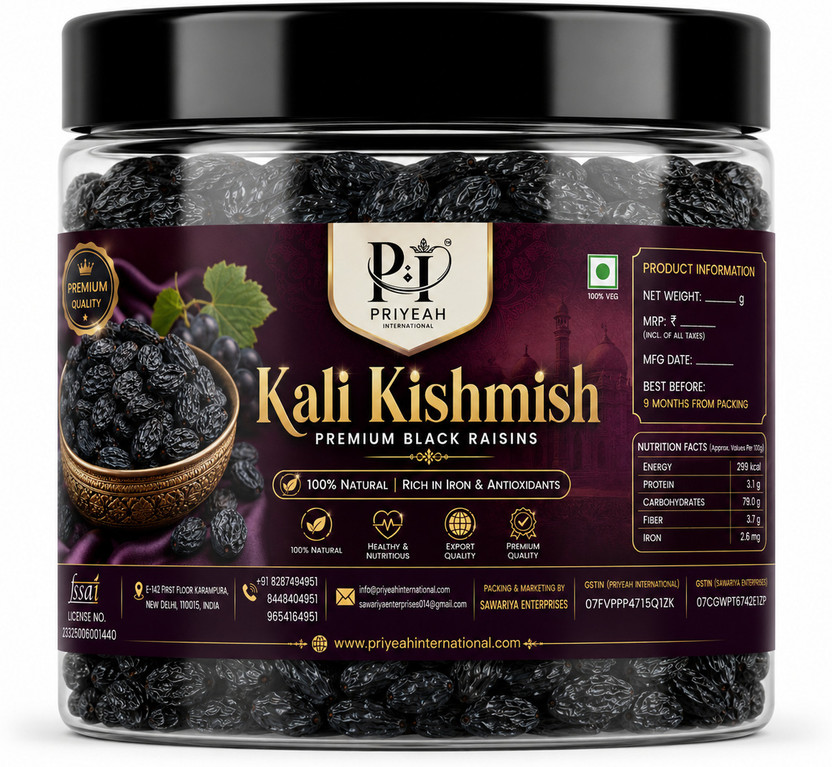 Priyeah international Black Raisins Kali Kishmish Premium Dry Fruits Naturally Sweet Healthy Snack Raisins(1 x 100 g)