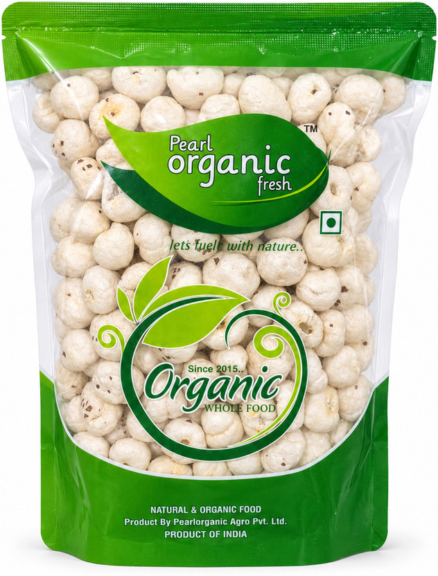 Pearl Organic Fresh Organic Makhana (Fox Nuts) – Premium Quality, Healthy Raw Snacks, Protein Rich Fox Nut(1 x 100 g)