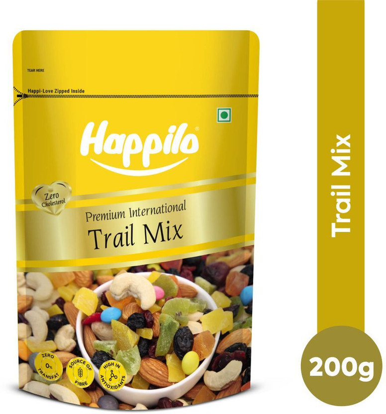 Happilo Premium International Nutty Trail Mix, Healthy Snacks for On the Go Almonds, Raisins, Cashews, Cranberries, Kiwi, Mango, Papaya(1 x 200 g)
