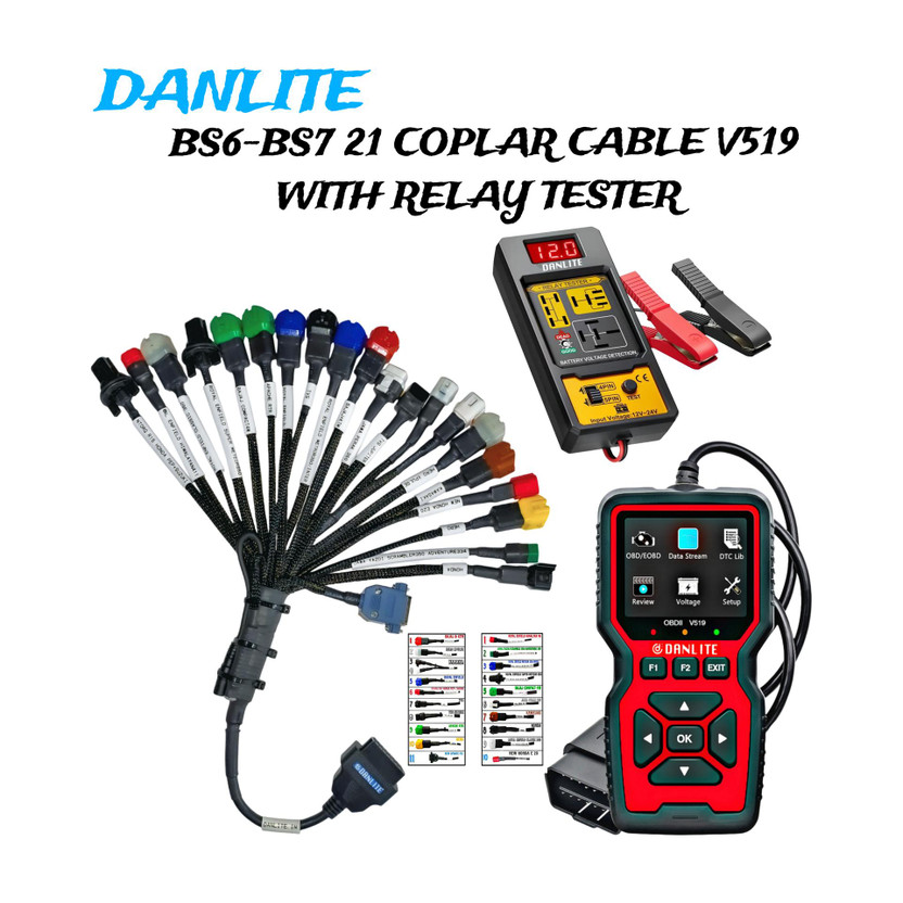 Danlite BS6-BS7 21 Coplar Cable V519 with OBD2 Scanner & Digital Relay Tester Kit OBD Reader