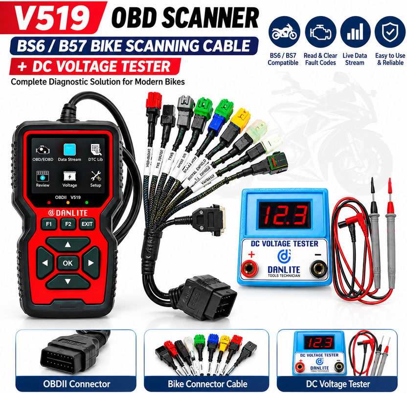 DANLITE TOOLS AND TECHNICIAN Universal V519 OBD2 Scanner | Car Diagnostic Engine Code Reader OBD Reader