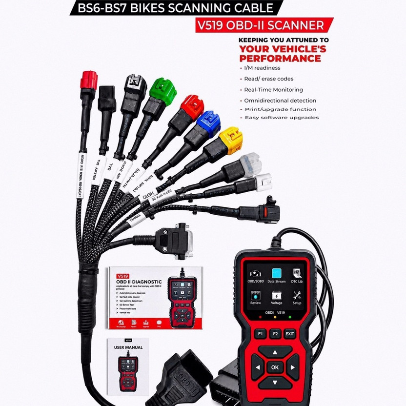 Dvis V519 OBD II Scanner with 11 Cord Cables Kit for All BS6/BS7 Bikes D-952 OBD Reader