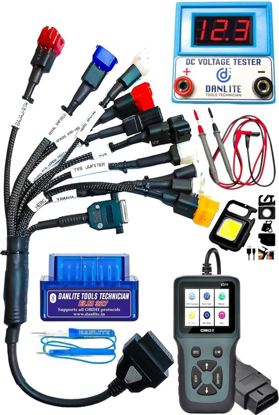 Danlite Danlite Tools Technician Bs6 Bike Cable 11 Cord Cable Fast Connectivity with ELM OBD Scanner V311 scanner OBD Reader - Flipkart Deal