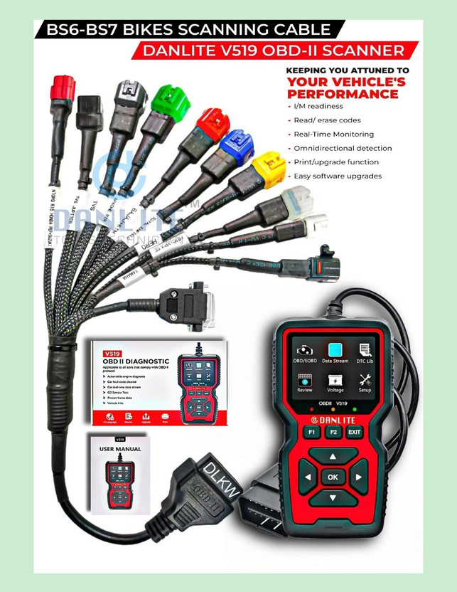 Danlite With V519 OBD Scanner Bs6 Bs7 Bikes Scanning Cable E-20 Special OBD Reader
