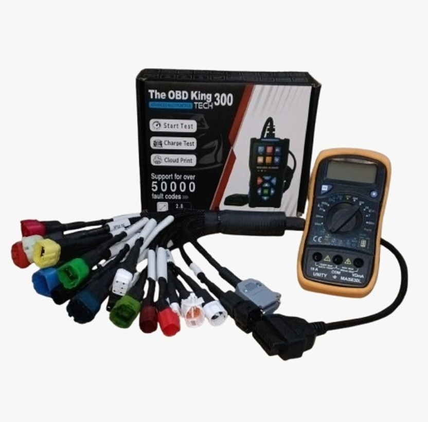 Obdking 300 Tech BS6 BS7 Bike OBD Scanner with 21 Pin Cable & Multimeter OBD Interface