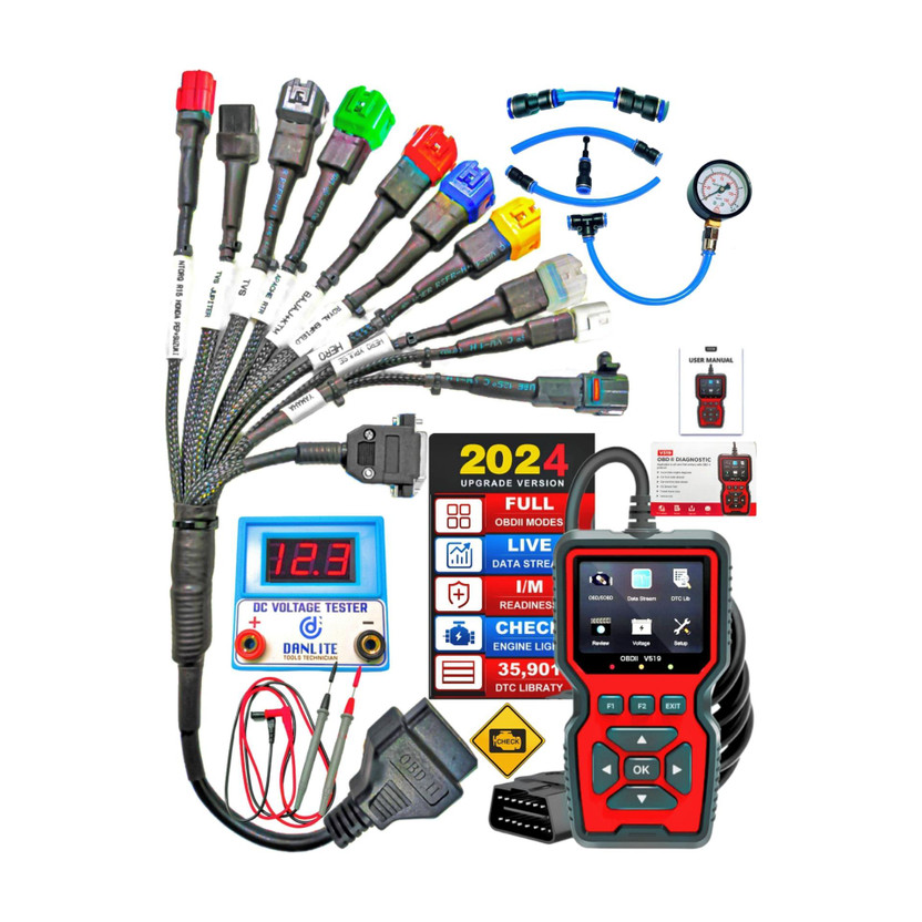 Danlite Tools Technician V519 OBD-II Scanner for BS6 BS7 Bikes with Fuel Pressure Gauge Kit OBD Interface
