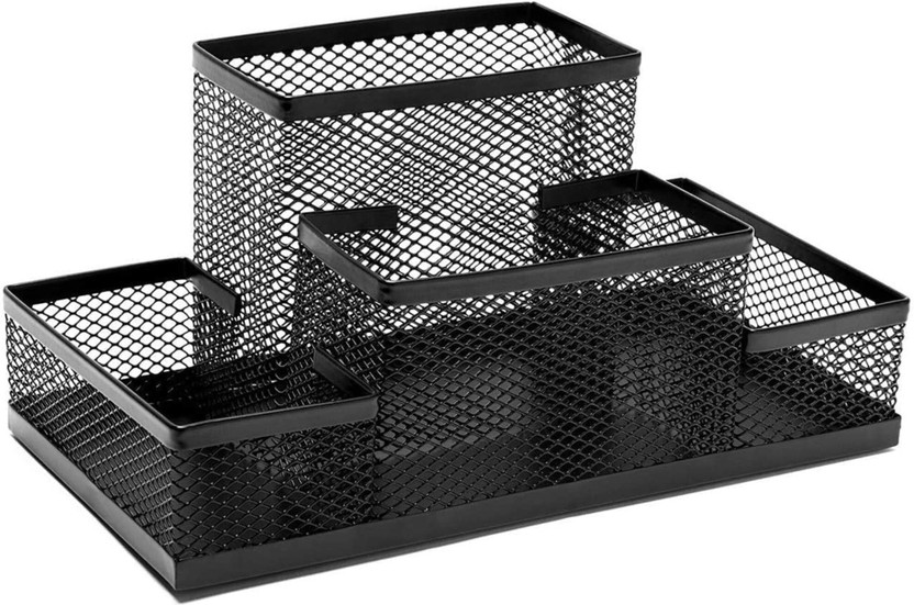 Goodwill Tech 4 compartment Metal Mesh Desktop Organizer & Pen Stand for Pens & Stationery  Office Set(Black)