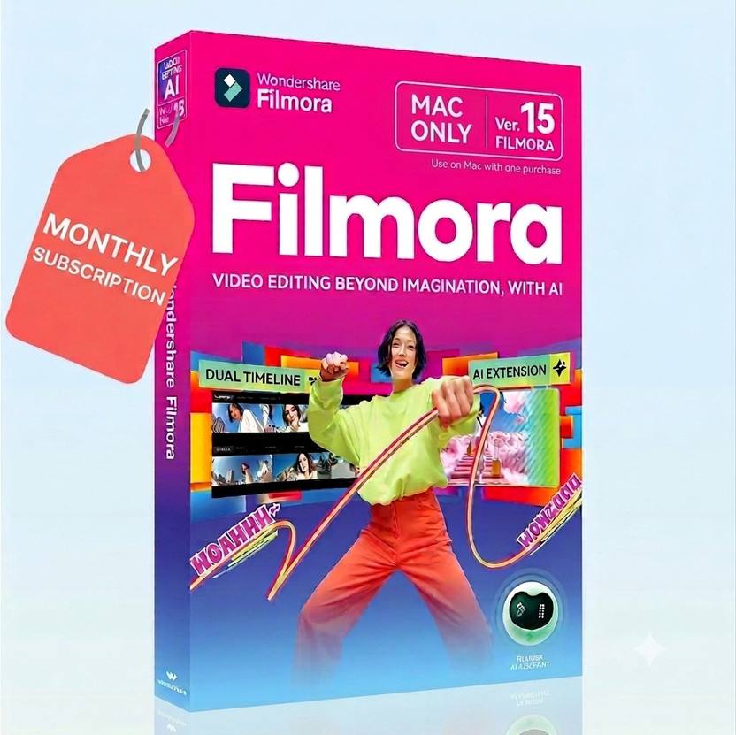 Wondershare Wondershare Filmora 15: Basic|Mac PC, 1 Month 1 PC, Activation Voucher|  Office Set(Multicolor)