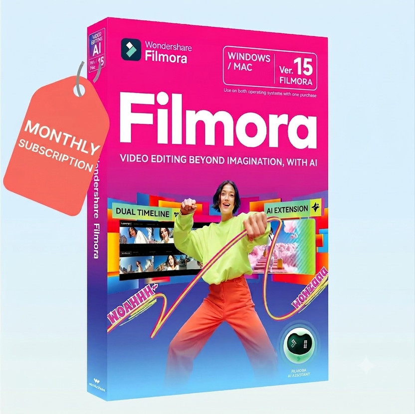 Wondershare Wondershare Filmora 15: Basic|Windows & Mac, 1 Month 1 PC, Activation Voucher|  Office Set(Multicolor)