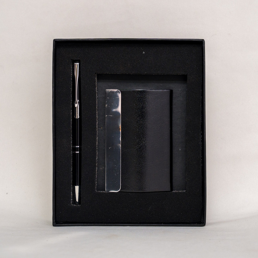 Aurea Lifestyle RC Modern Pen & Faux Leather Business Card Holder Set - Black  Office Set(Black)