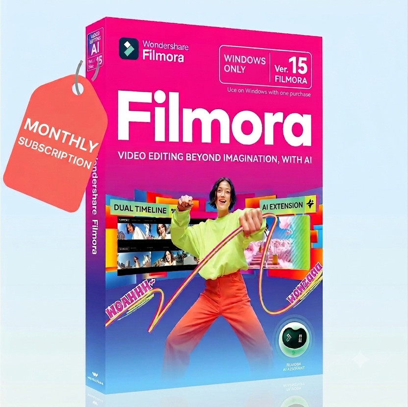 Wondershare Wondershare Filmora 15: Basic|Windows, 1 Month 1 PC, Activation Voucher|  Office Set(Multicolor)