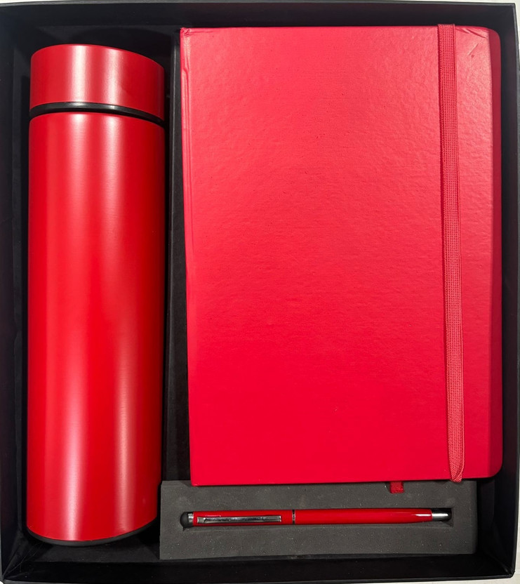 happinessstores Premium Red Gift Set with Thermos Bottle, Notebook and Stylish Pen Combo  Office Set(Red)