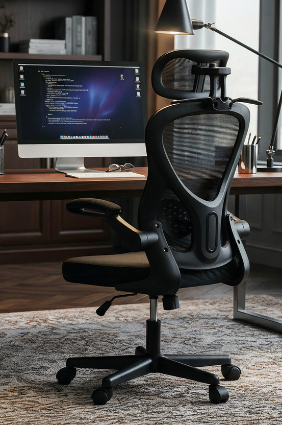 Drogo Ergonomic Office Chair for Work from Home with Armrest, Headrest&Lumbar Support Mesh Office Adjustable Arm Chair(Black, Optional Installation Available)