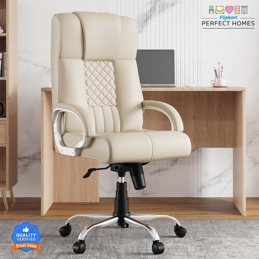 Flipkart Perfect Homes Zenova High Back Ergonomic Revolving Chair Leatherette Office Executive Chair(Beige, Optional Installation Available)