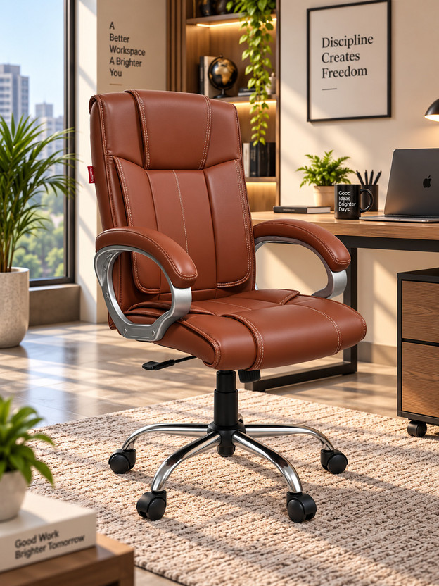 ACTIVA ACTIVA Kylie Ergonomic Chair |Swivel Function Chair for Office/Home/Gaming/Work/Study Leatherette Office Adjustable Arm Chair(Brown, Optional Installation Available) - Flipkart Deal