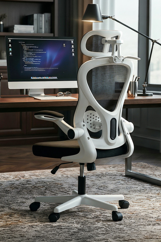 Drogo Ergonomic Office Chair for Work from Home with Armrest, Headrest&Lumbar Support Mesh Office Adjustable Arm Chair(White, Black, Optional Installation Available)