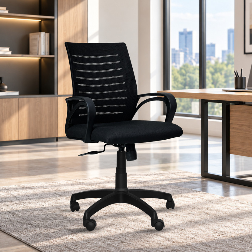 Comfort Comfort Mantra Bolt Ergonomic Office Chair Mid Back Lumbar Support Armrest Fabric Office Adjustable Arm Chair(Black Mesh, Optional Installation Available) - Flipkart Deal