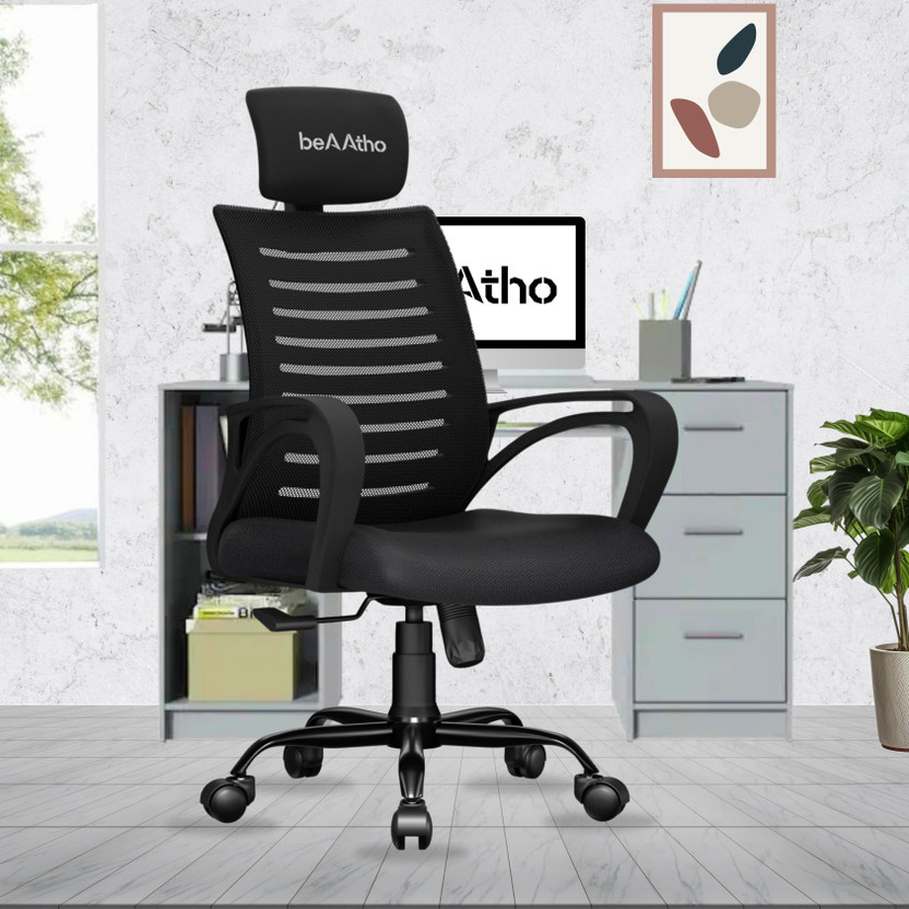 beaatho Verona High Back Ergonomic Revolving Nylon Office Arm Chair(Black, Optional Installation Available)
