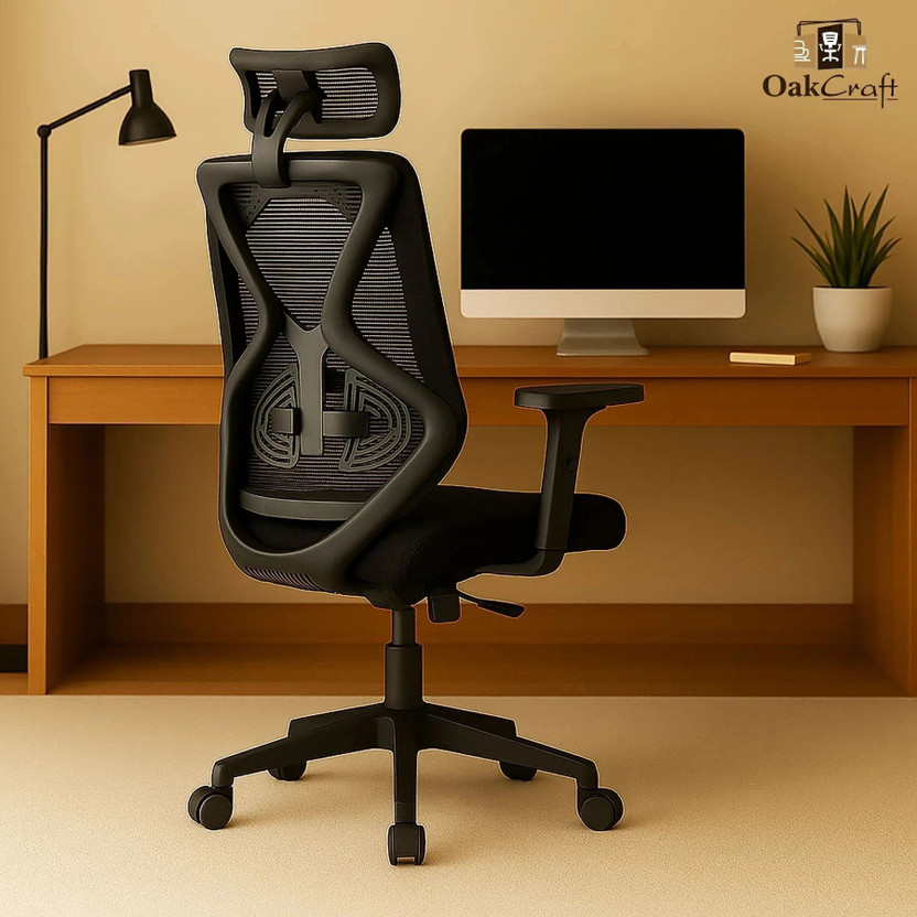 Oakcraft Hurricane Ergonomic High Back Chair with Synchro Tilt for Office & Home Use Mesh Office Adjustable Arm Chair(Black, Optional Installation Available)