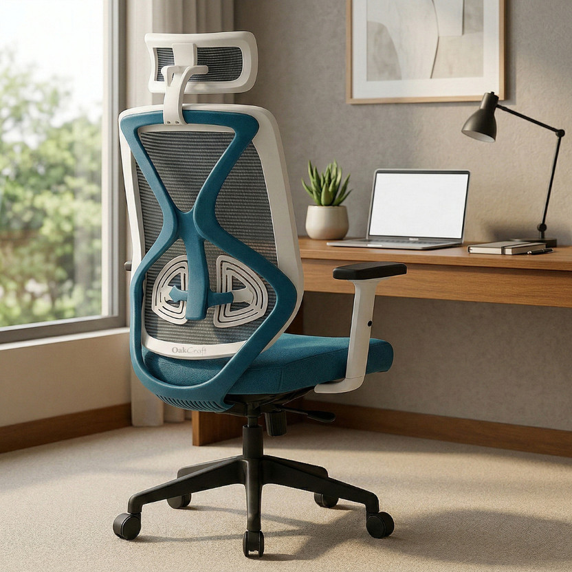 Oakcraft Hurricane Ergonomic High Back Chair with Synchro Tilt for Office & Home Use Mesh Office Adjustable Arm Chair(Blue, Optional Installation Available)
