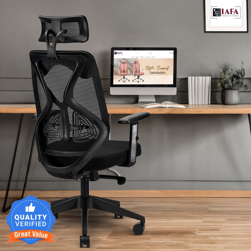 IAFA Ergolux High Back Ergonomic Office Chair with Heavy Duty Metal Base Mesh Office Adjustable Arm Chair(Black, Optional Installation Available)