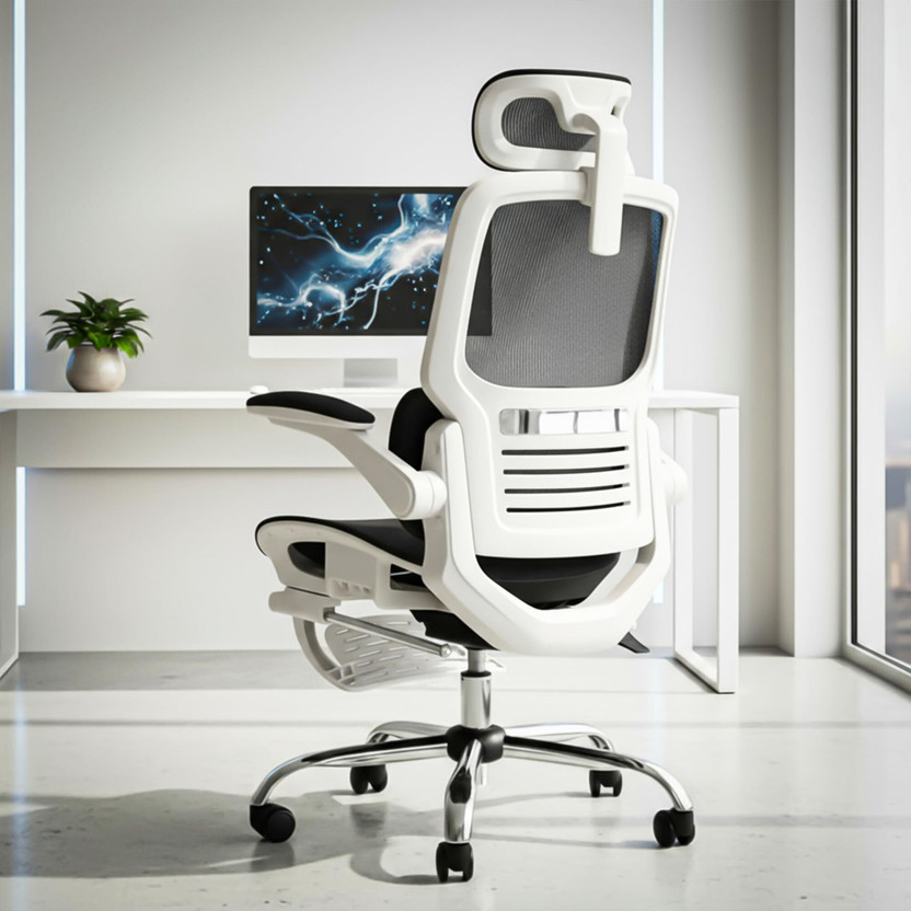 Drogo Ergonomic Office Chair for Work from Home with Breathable Mesh, 2D Headrest Mesh Office Executive Chair(White, Black, Optional Installation Available)