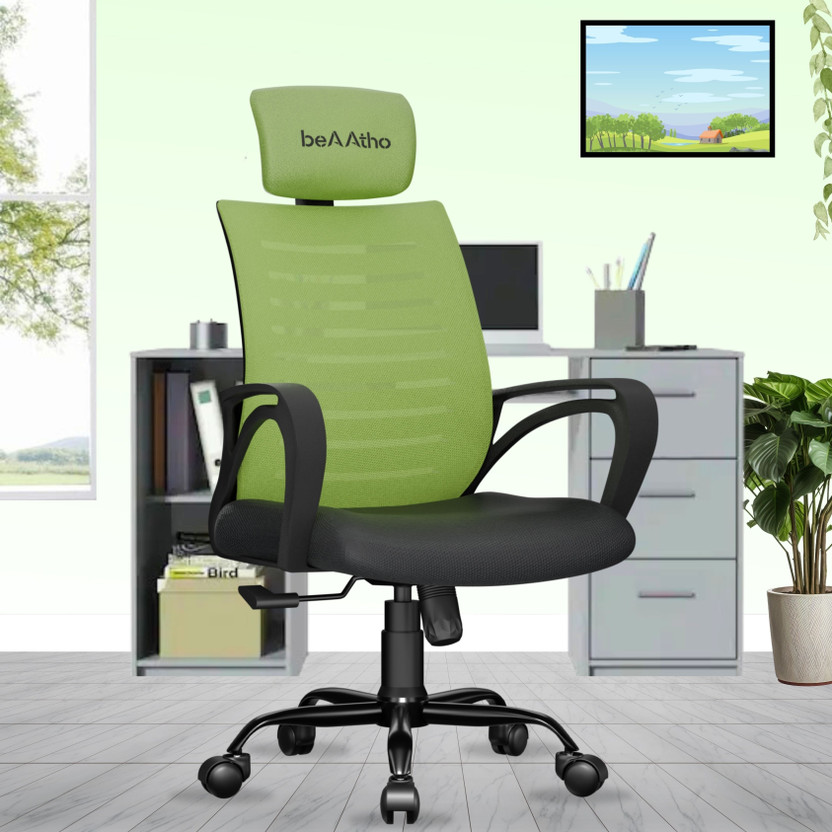 beaatho Verona High Back Ergonomic Revolving Nylon Office Arm Chair(Green, Optional Installation Available)