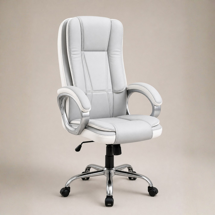 ACTIVA Venture Ergonomic Office Chair| Swivel Chair with Adjustable Height Leatherette Office Adjustable Arm Chair(Grey & White, Optional Installation Available)