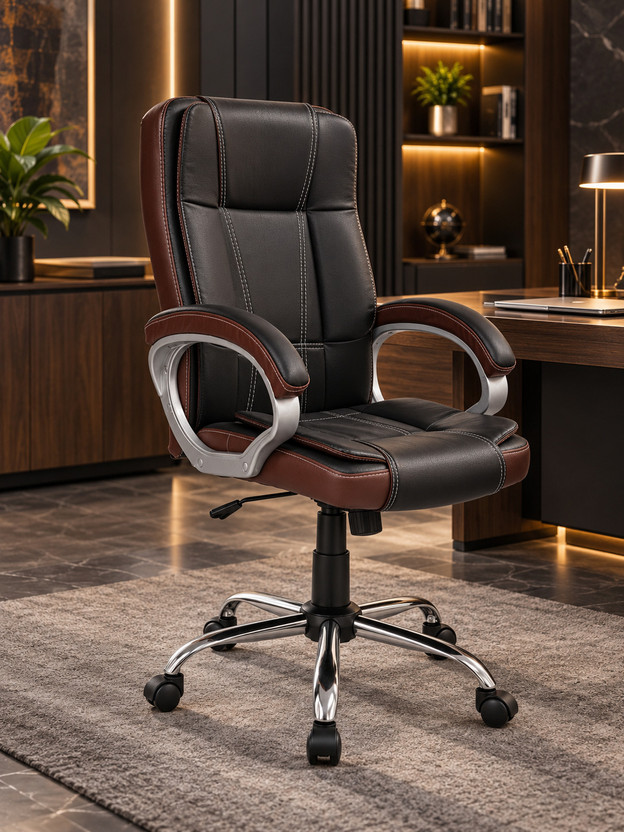 ACTIVA Venture Ergonomic Office Chair| Swivel Chair with Adjustable Height Leatherette Office Adjustable Arm Chair(Black & Tan, Optional Installation Available)