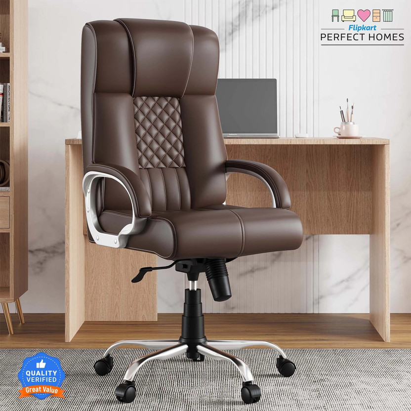 Flipkart Perfect Homes Zenova High Back Ergonomic Revolving Chair Leatherette Office Executive Chair(Brown, Optional Installation Available)