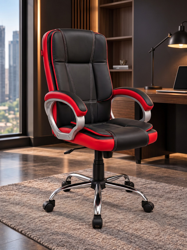 ACTIVA ACTIVA Venture Ergonomic Office Chair| Swivel Chair with Adjustable Height Leatherette Office Adjustable Arm Chair(Black & Red, Optional Installation Available) - Flipkart Deal