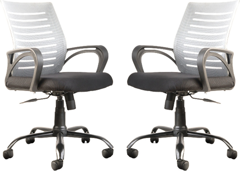 IAFA Diego Mid Back Ergonomic Office Chair Heavy Duty Black Metal Base 2 yr Warranty Mesh Office Arm Chair(Black, Grey, Set of 2, Optional Installation Available)