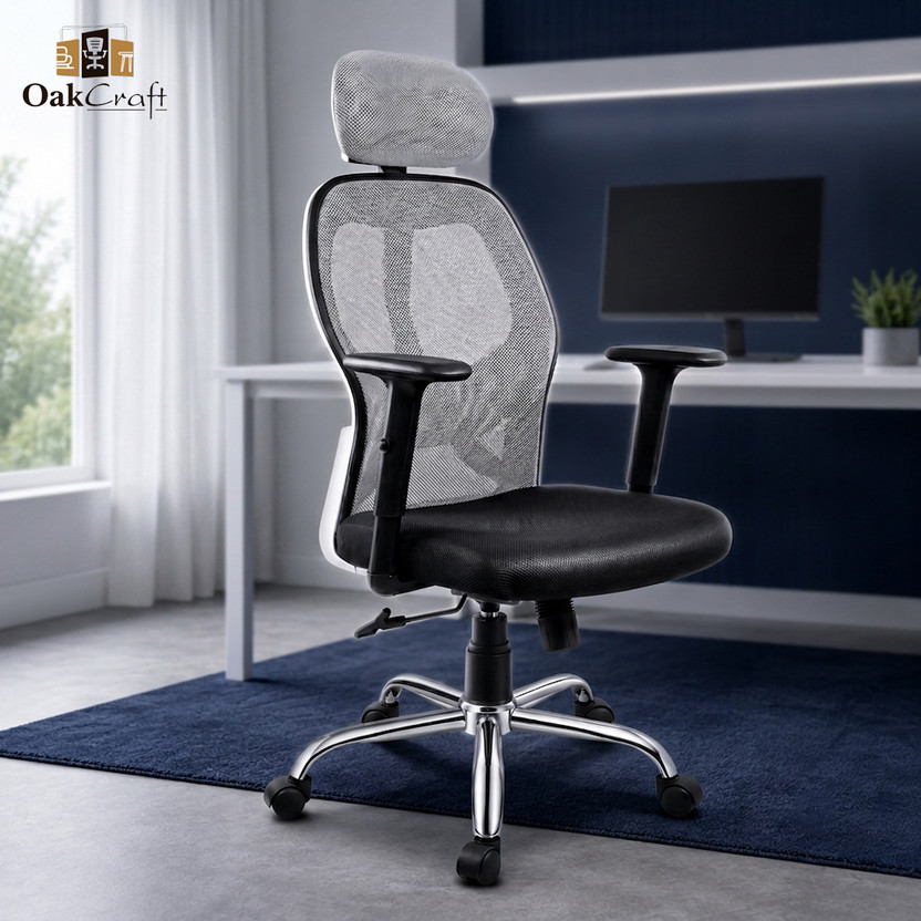 Oakcraft Matrix 3 Year Warranty Ergonomic with Comfortable Pads Ergonomic Mesh Office Adjustable Arm Chair(Grey, Optional Installation Available)