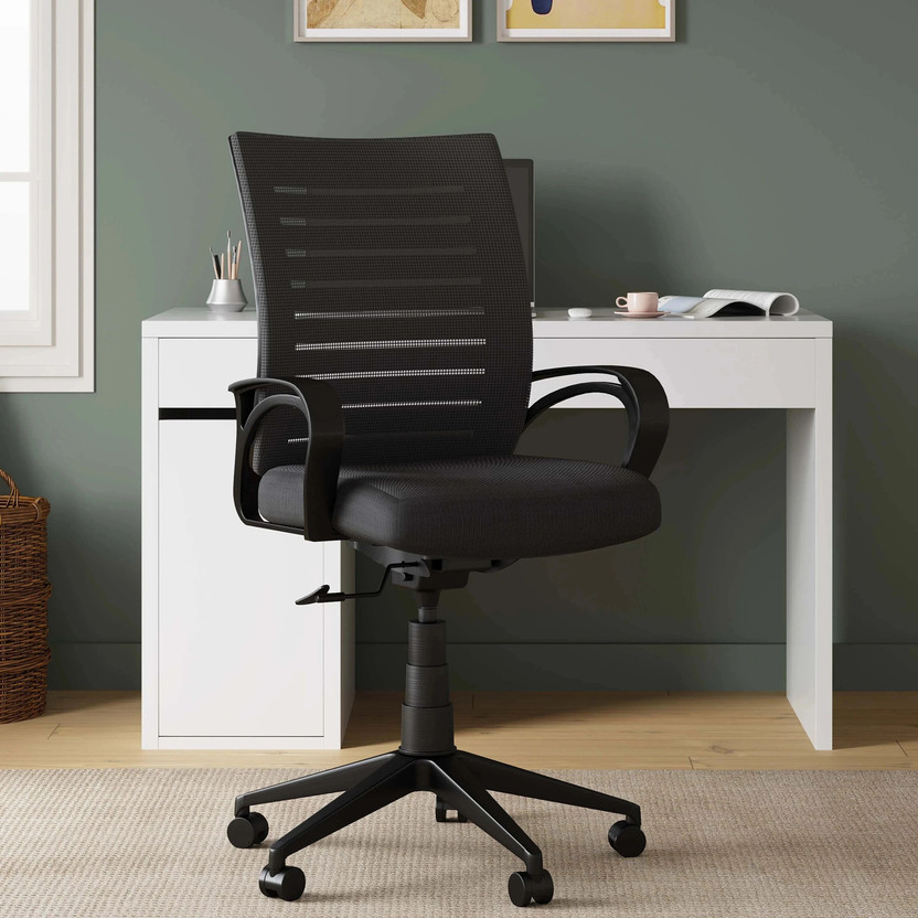 Flipkart Perfect Homes Mid-Century Drafting Staff, Workstation, Desk Fabric Office Arm Chair(Black, DIY(Do-It-Yourself))