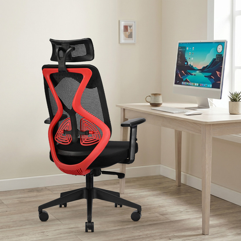 IAFA Ergolux High Back Ergonomic Office Chair with Heavy Duty Metal Base Mesh Office Adjustable Arm Chair(Red, Optional Installation Available)