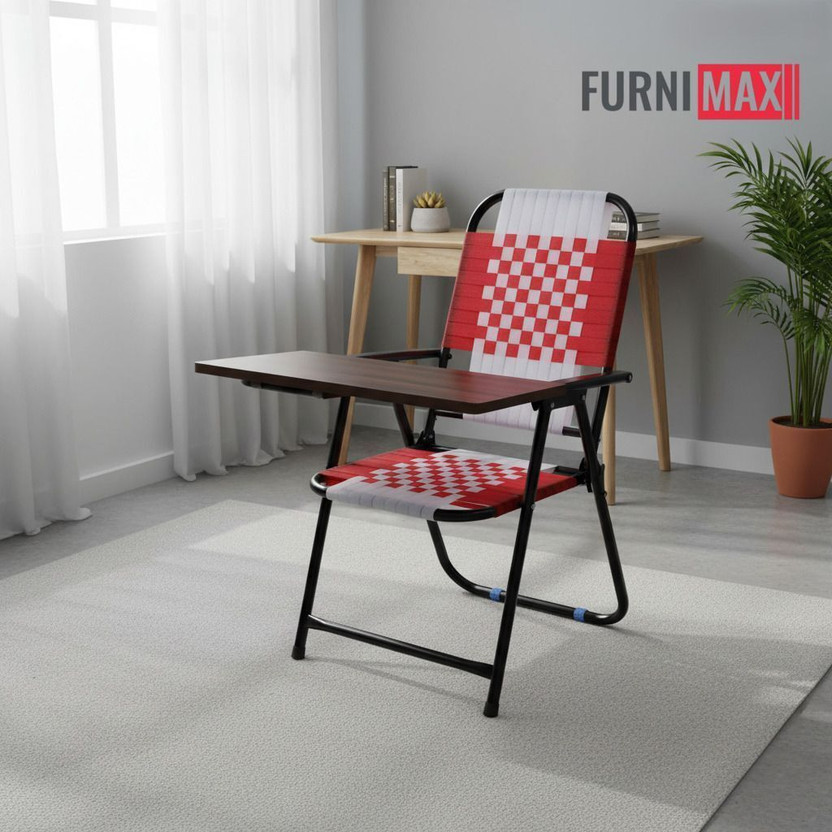 FURNIMAX Folding Study Chair Nylon Heavyduty Niwar Patta Strips & Adjustable Writing Pad Nylon Study Folding Chair(Red, White, Pre-assembled)