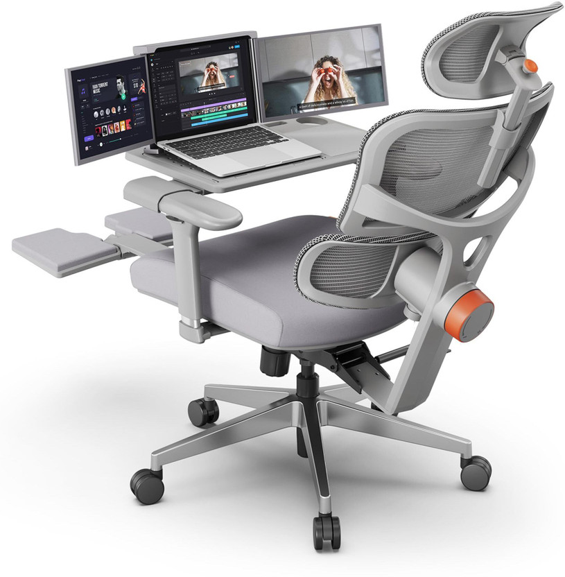 Drogo Ergonomic Office Chair for Work from Home Computer Gaming Chair Tray, 4D-Armrest Mesh Office Executive Chair(Grey, Optional Installation Available)