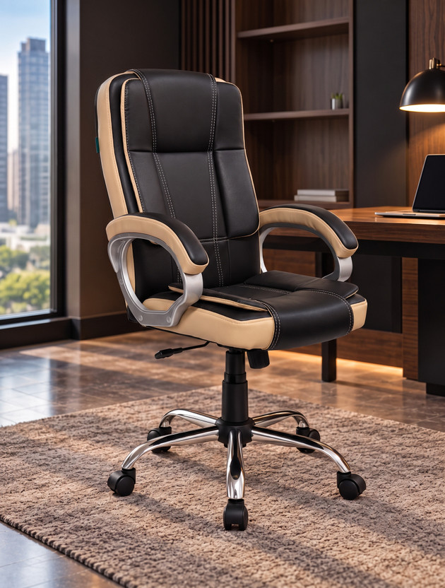 ACTIVA ACTIVA Venture Ergonomic Office Chair| Swivel Chair with Adjustable Height Leatherette Office Adjustable Arm Chair(Black & Beige, Optional Installation Available) - Flipkart Deal