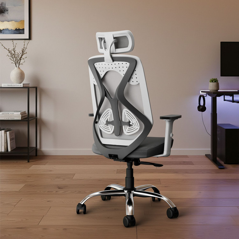 Vergo Transform Classic High Back Ergonomic Chair, 1D Armrests, Metal Base, Home, WFH Mesh Office Adjustable Arm Chair(White, Grey, DIY(Do-It-Yourself))