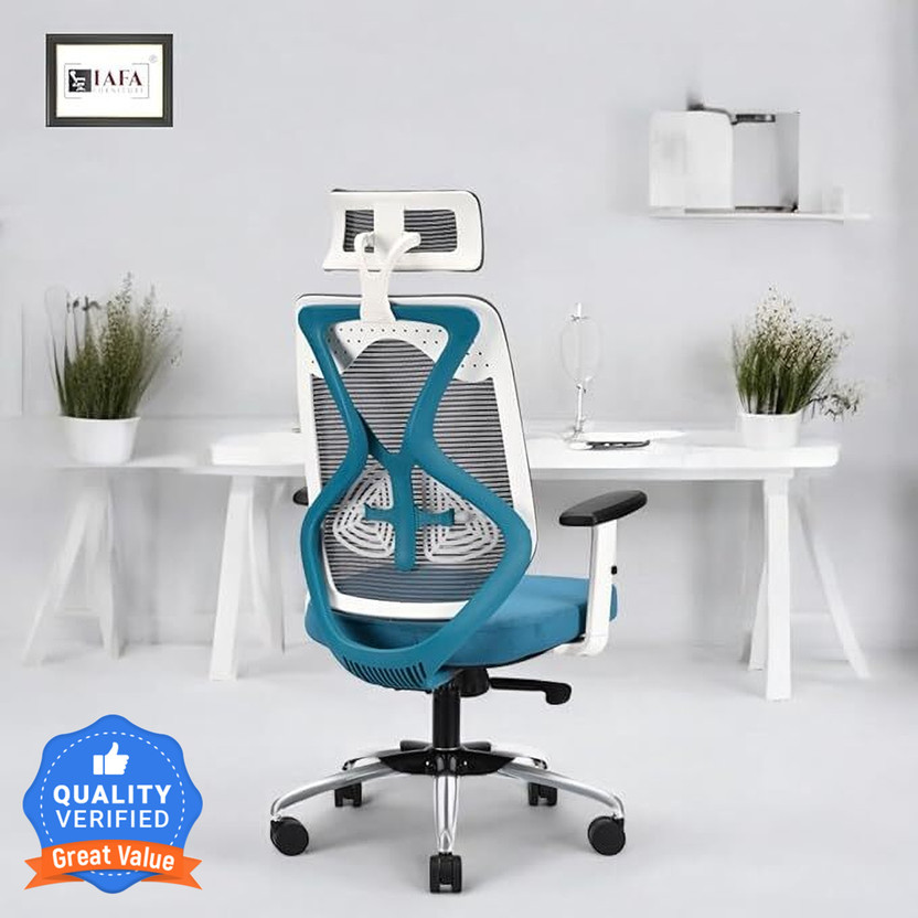 IAFA Ergolux High Back Ergonomic Office Chair With Heavy Duty Metal Base Mesh Office Adjustable Arm Chair(White, Grey, Green, Optional Installation Available)