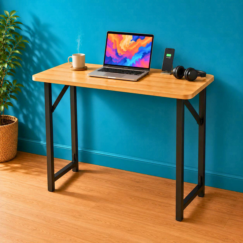 HANAMORI Foldable Table (Self-Installing) | WFH & Study Table | 5 Second Setup | Solid Wood Multipurpose Table(Free Standing, Finish Color - Brown and Black, DIY(Do-It-Yourself))