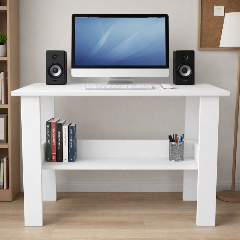Flipkart Perfect Homes Smart Space Saving Study & Work Desk with Open Shelf Engineered Wood Multipurpose Table(Free Standing, Finish Color - White, DIY(Do-It-Yourself))