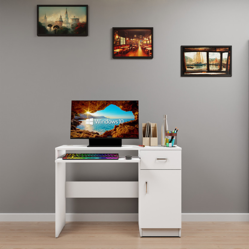 VIKI FURNITURE 131.916.11 Engineered Wood Study Table(Free Standing, Finish Color - White, DIY(Do-It-Yourself))