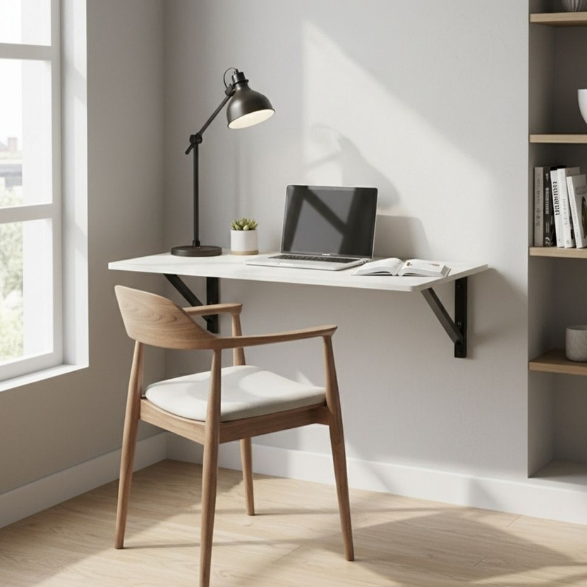 FOURA FOURA | Wall Mounted Foldable Multi-Purpose Utility Table 3.5ft × 1.5ft | Solid Wood Study Table(Wall Mounted, Finish Color - white, Pre-assembled)