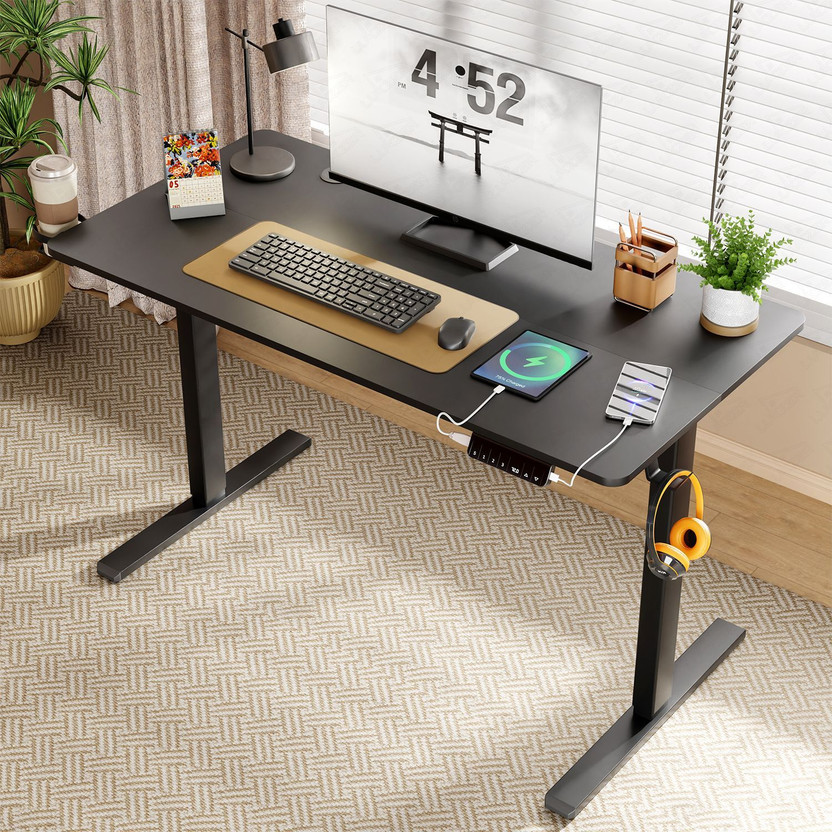 LUKZER EST-003/UC Sit-Stand Ergonomic Table 600 X 1200 X 720 | Engineered Wood Office Table(Free Standing, Finish Color - Black & Black, DIY(Do-It-Yourself))